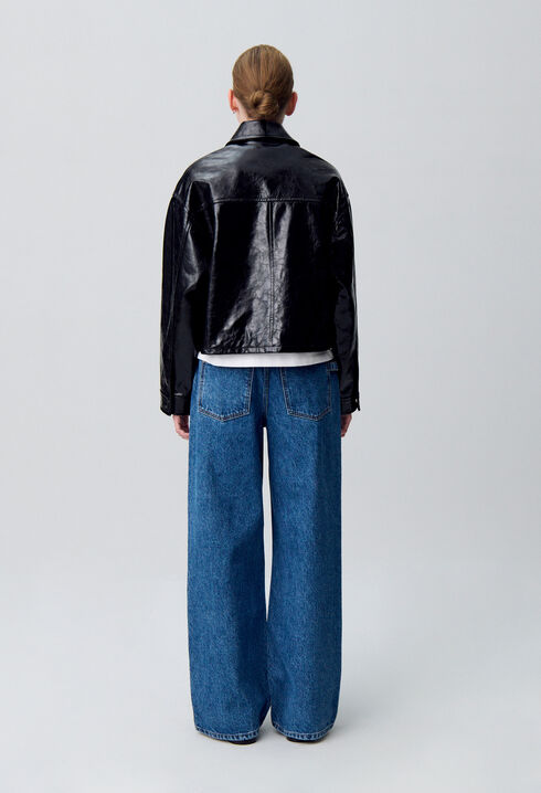 Blouson cuir vernis vieilli