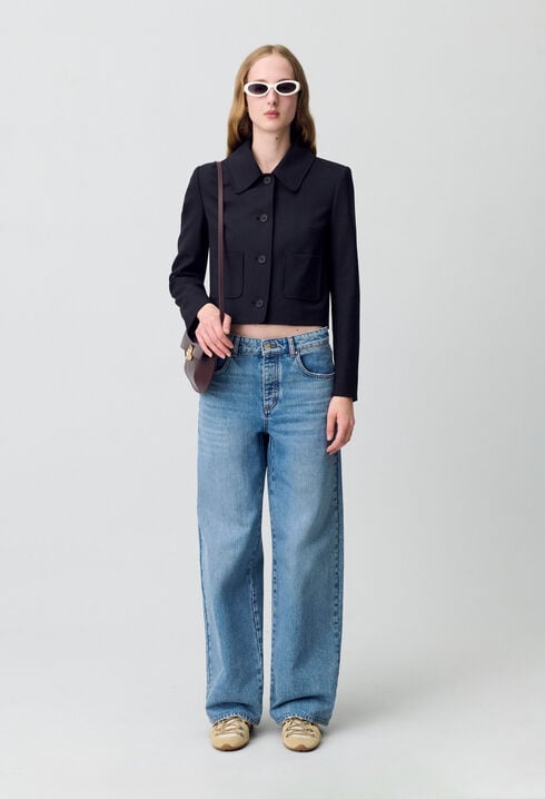 Veste boîte laine mélangée noir