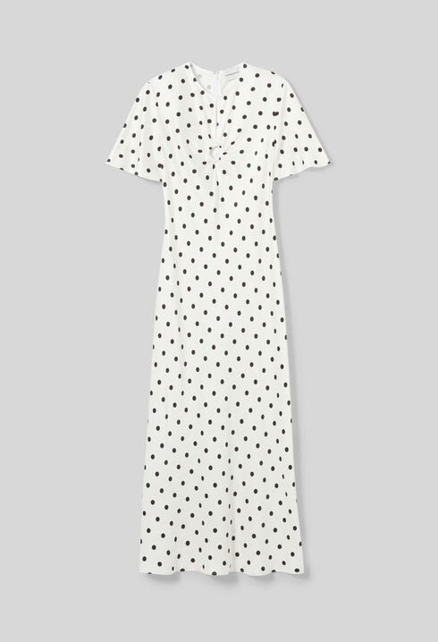 Robe longue satin&eacute;e &agrave; pois