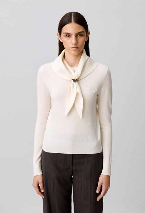 Pull maille foulard amovible