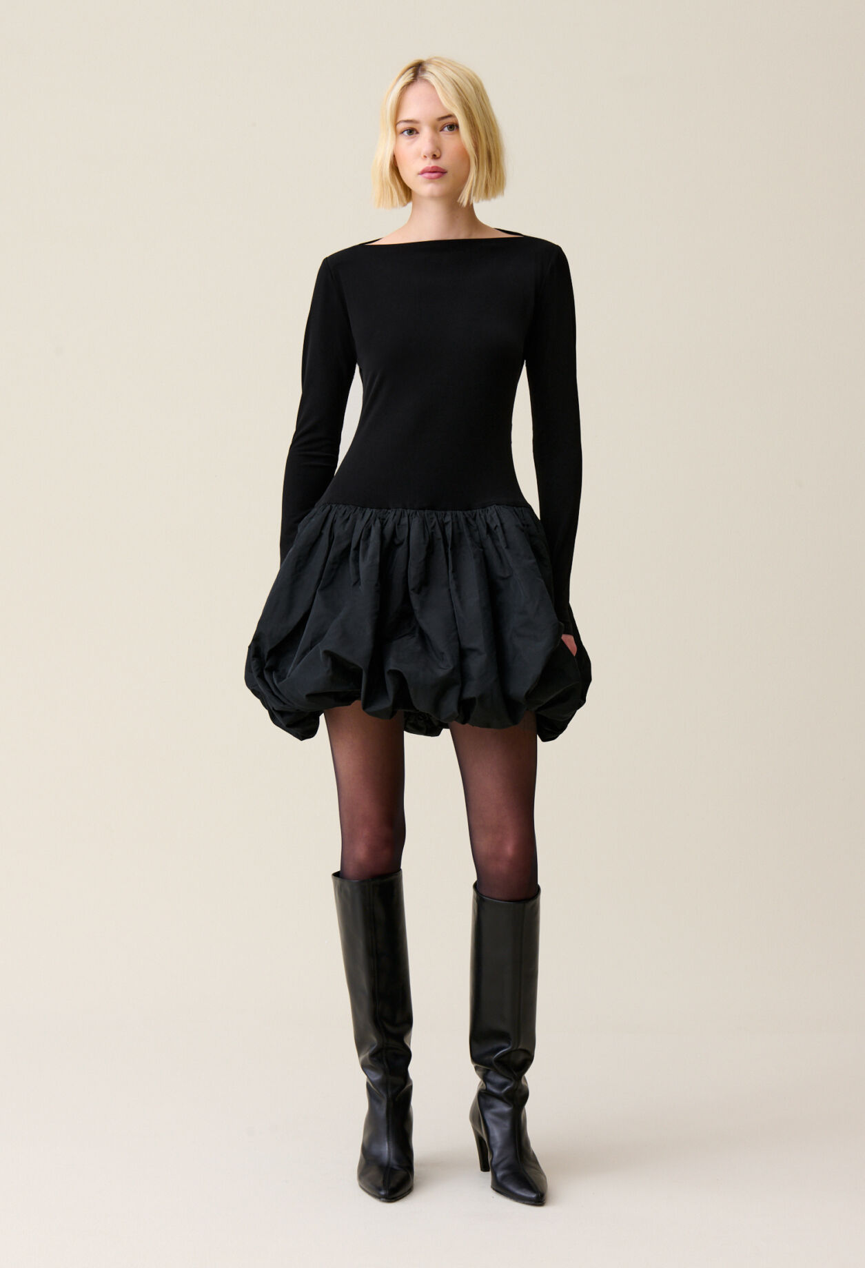 Robe bi-matière jupon boule noir