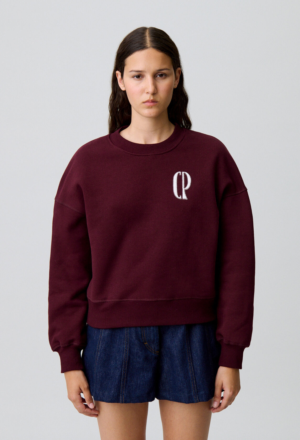 Sweat coton col victorien