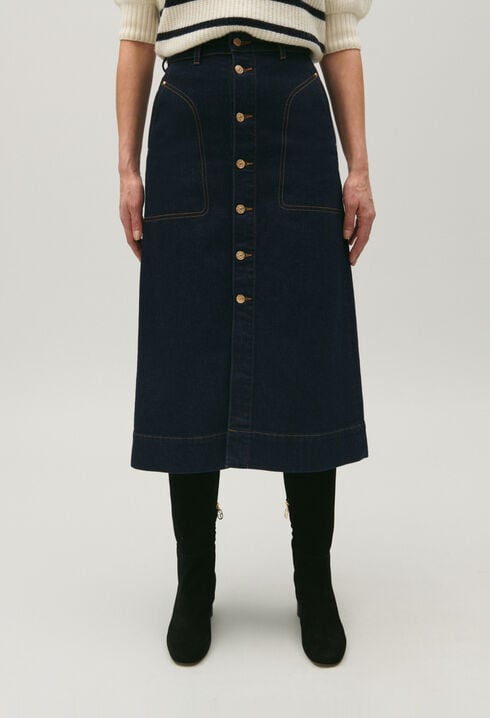 Jupe mi-longue jean bleu