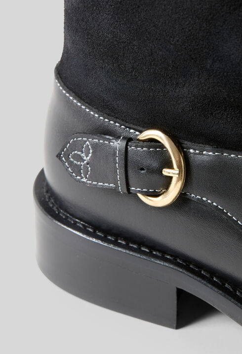 Bottes mi-hautes cuir su&egrave;de noir