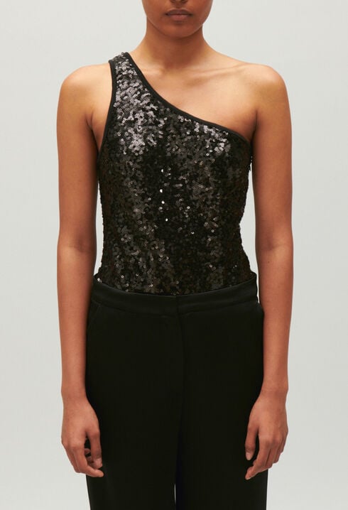 Body asymétrique sequins noir