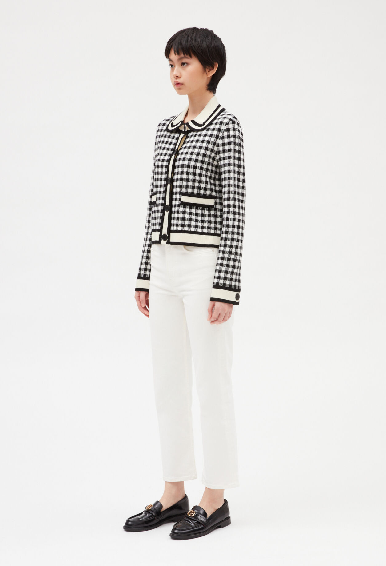 Cardigan vichy col claudine