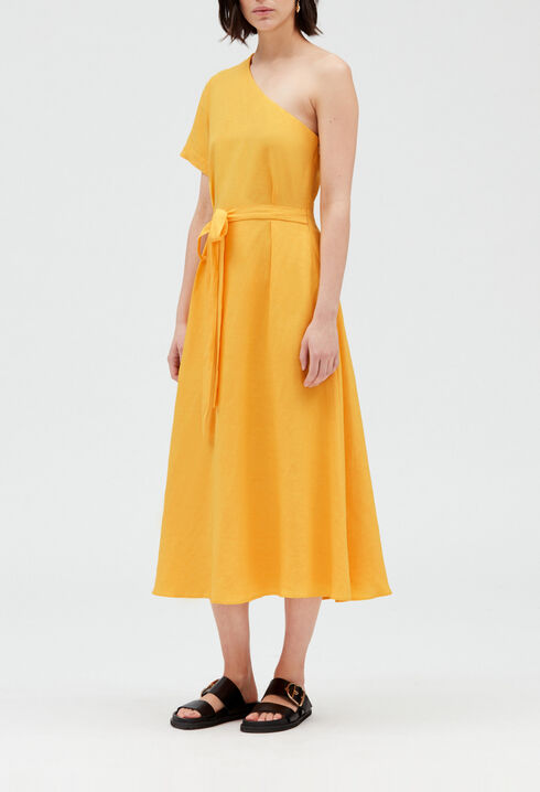 Robe midi asymétrique jaune 