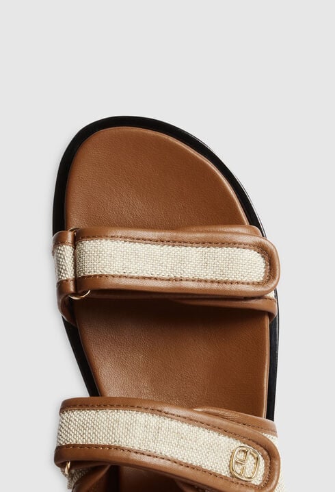 Sandales cuir et toile beige
