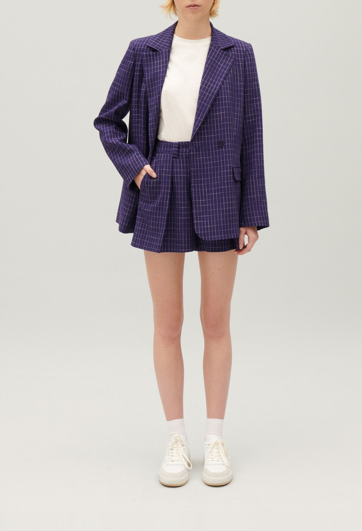 Veste tailleur carreaux indigo