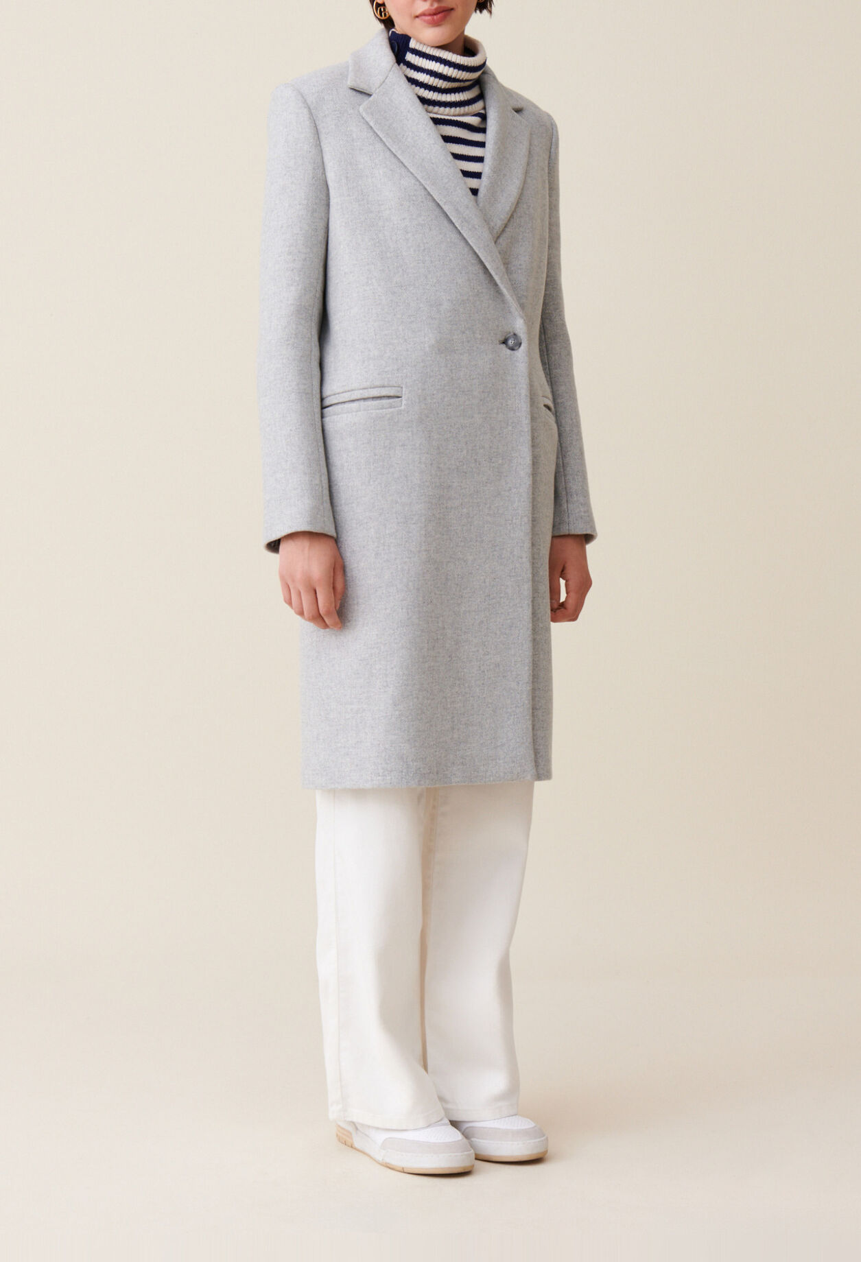 Manteau mi-long tailleur gris clair