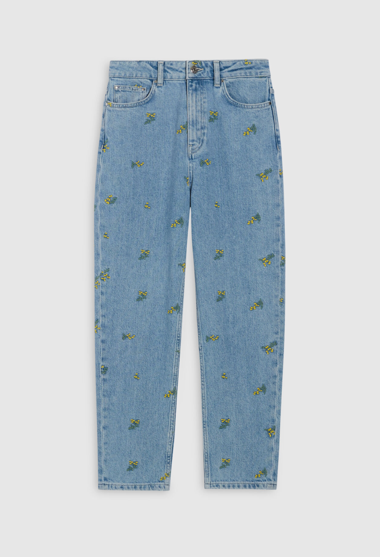 Jean droit broderies mimosa