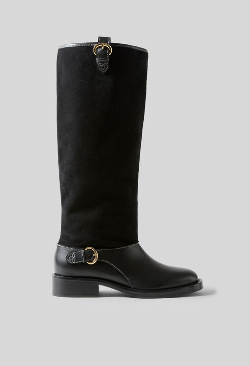 Bottes mi-hautes cuir su&egrave;de noir