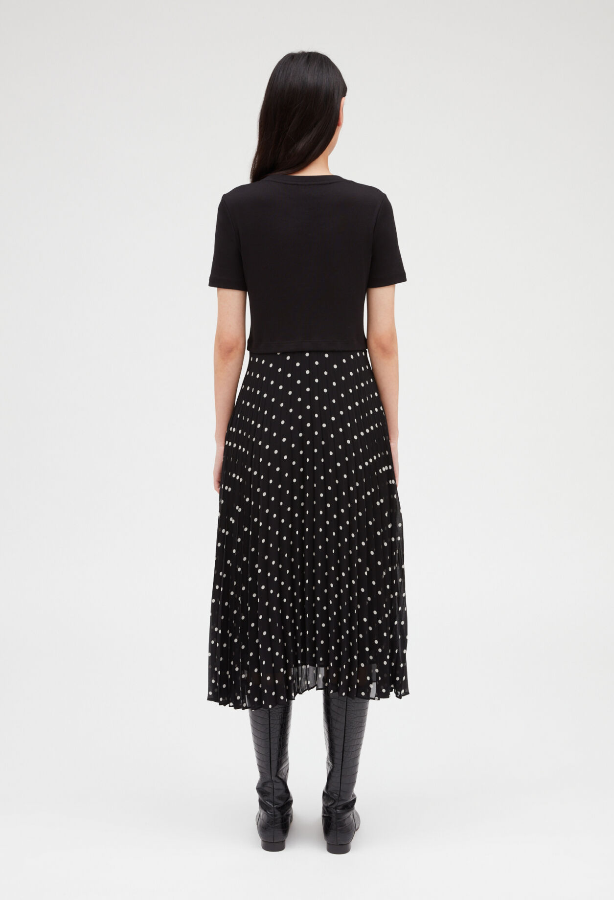 Robe midi bicolore à pois