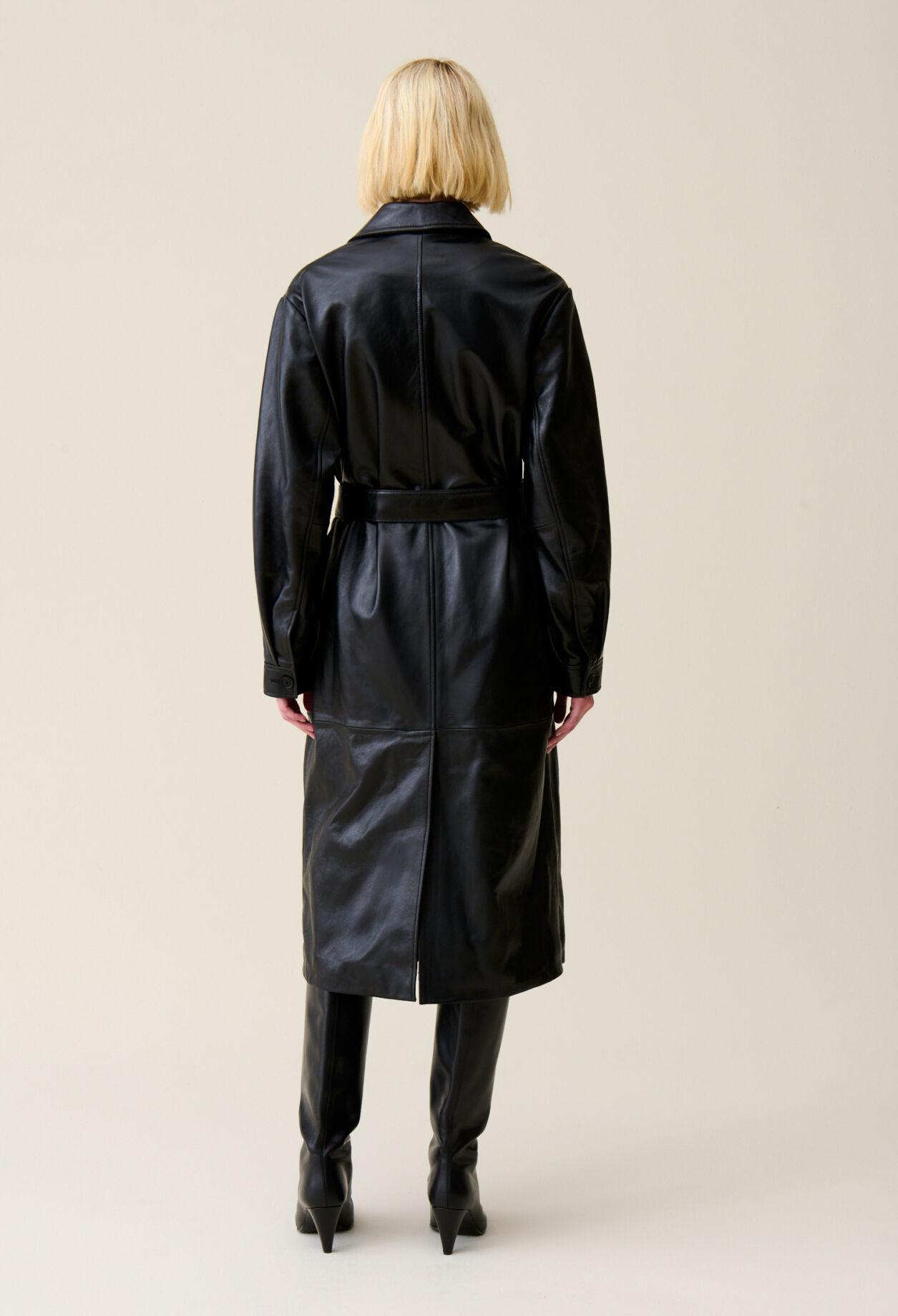 Trench-coat cuir col tailleur