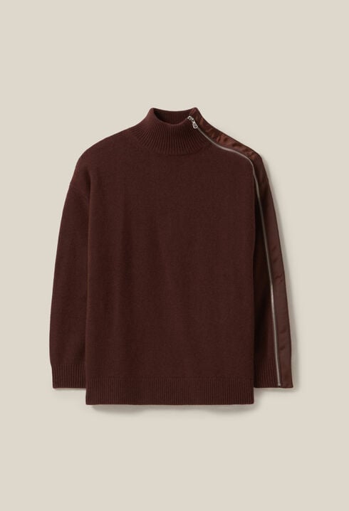 Pull col montant zippé marron