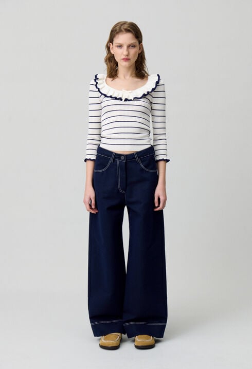 Top maille fine rayé volanté