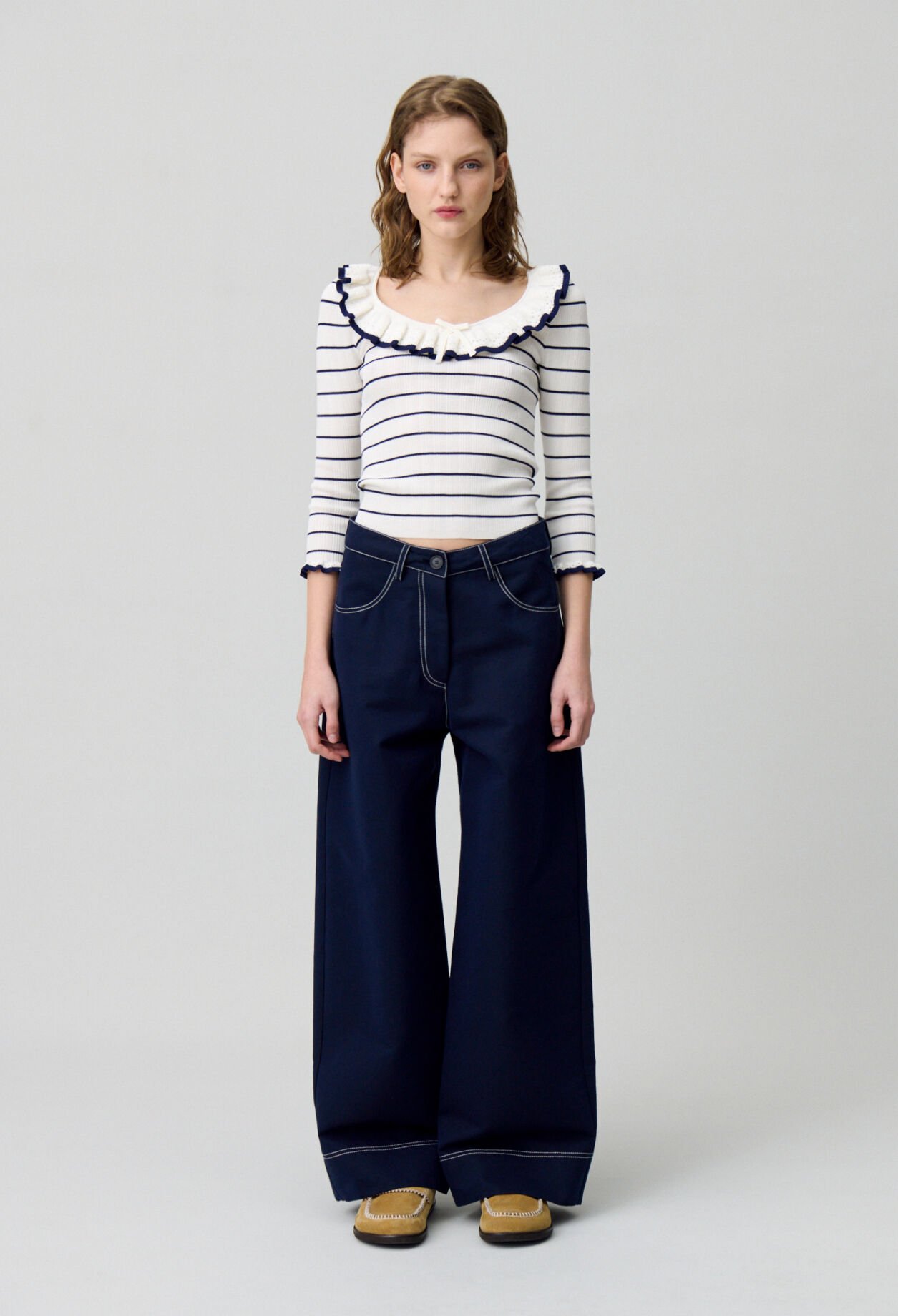 Top maille fine rayé volanté