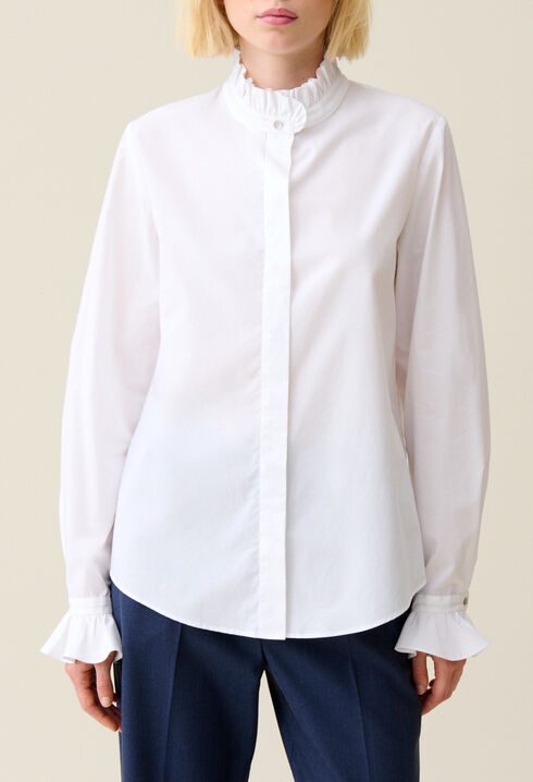 Chemise blanche col volant&eacute;