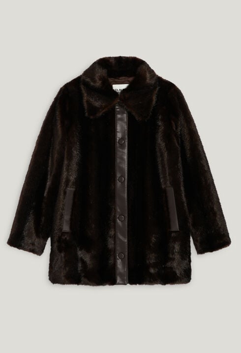 Manteau mi-long fausse fourrure marron