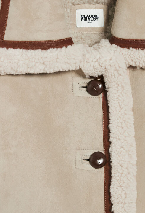 Veste peau lain&eacute;e beige