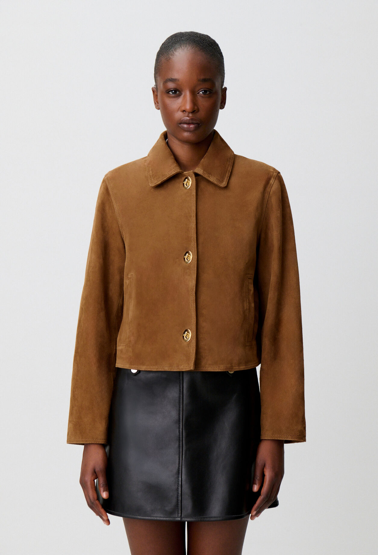Veste courte cuir su&egrave;de