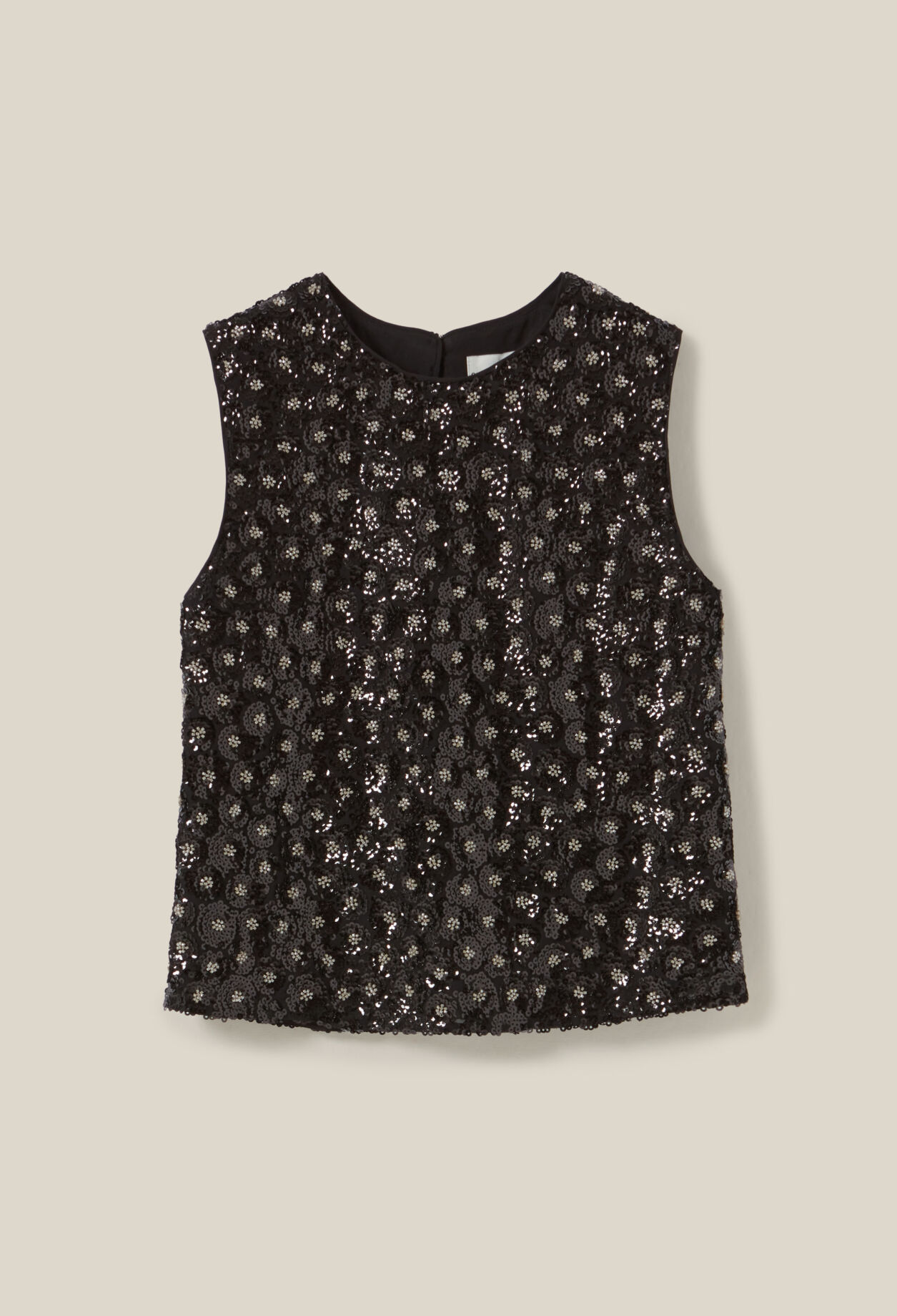 Top noir sequins brodés dos ouvert