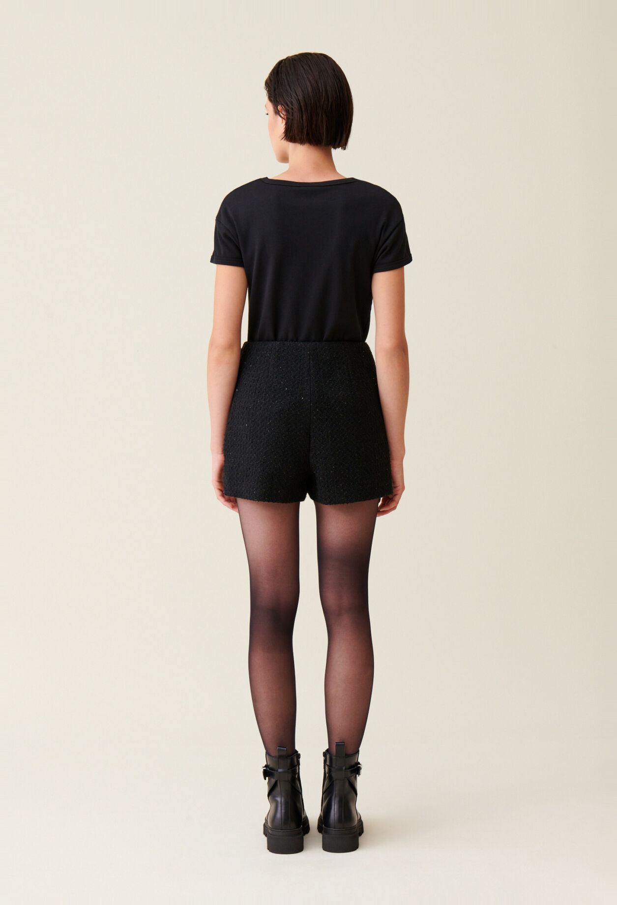 Short tweed noir droit