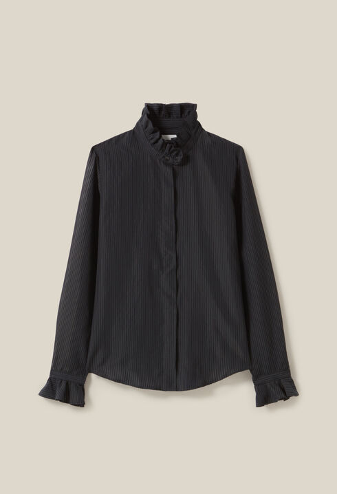 Chemise fluide col volanté rayures