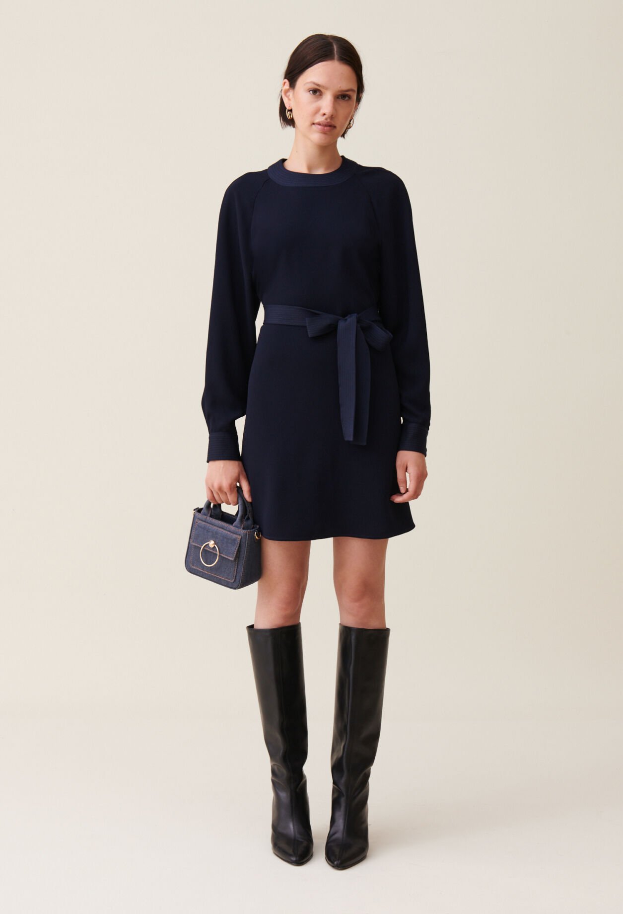 Robe babydoll ceinturee marine pour femme Claudie Pierlot