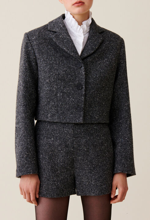 Veste tweed gris laine m&eacute;lang&eacute;e 