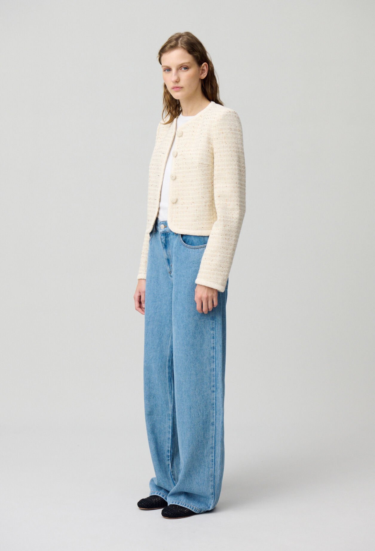 Veste courte tweed boutonné