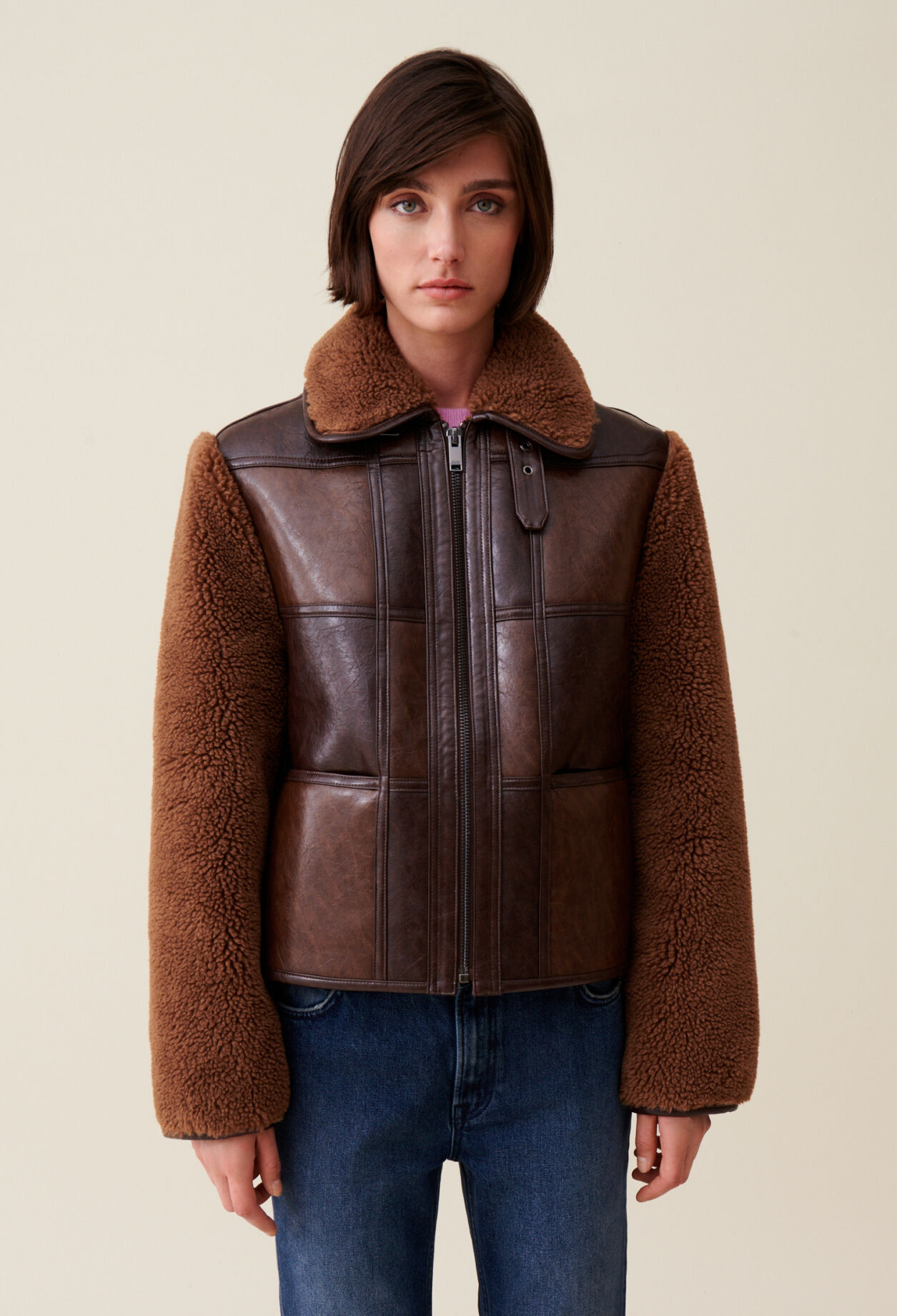 Veste bi-matière courte bicolore