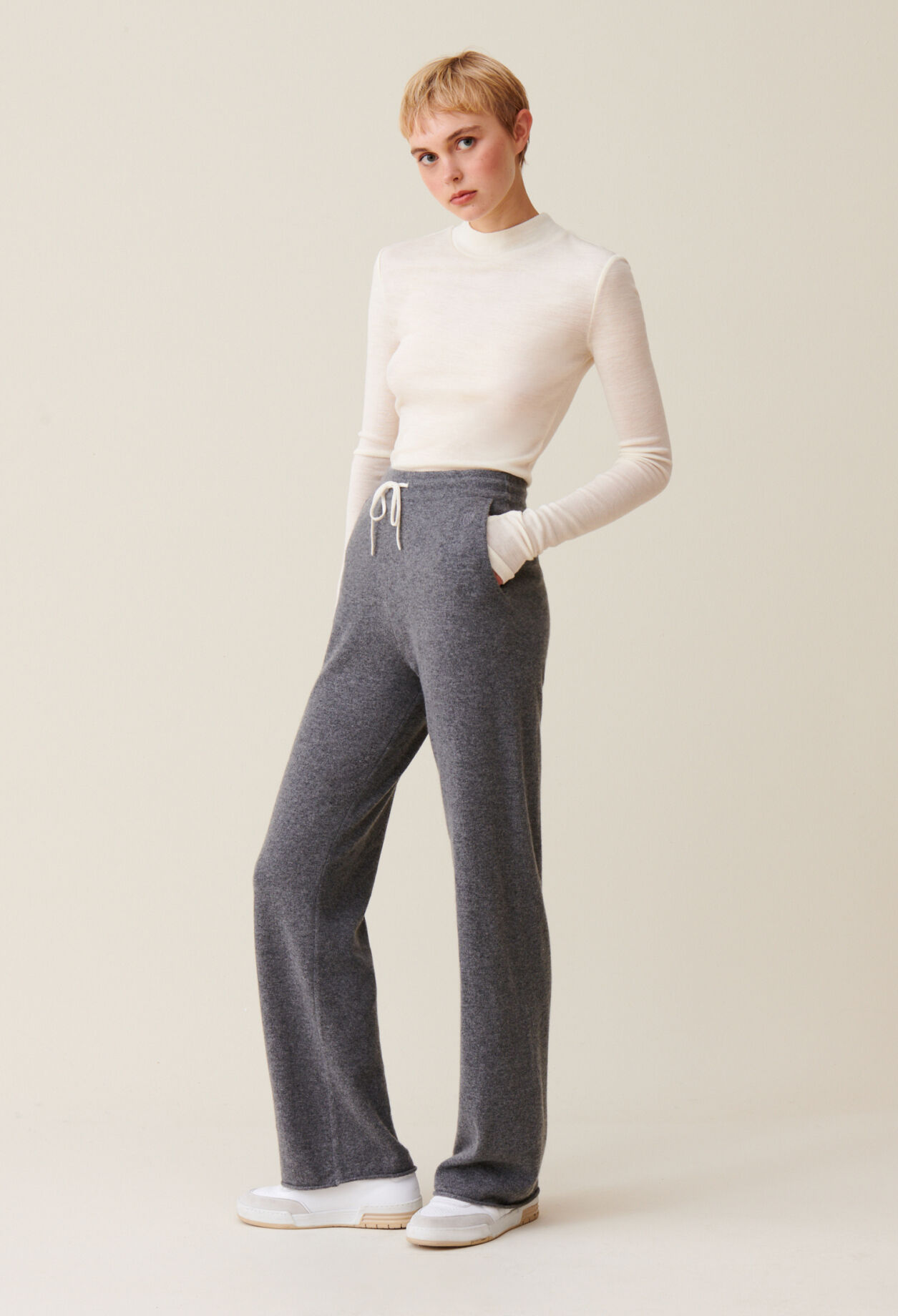 Pantalon fluide cachemire gris