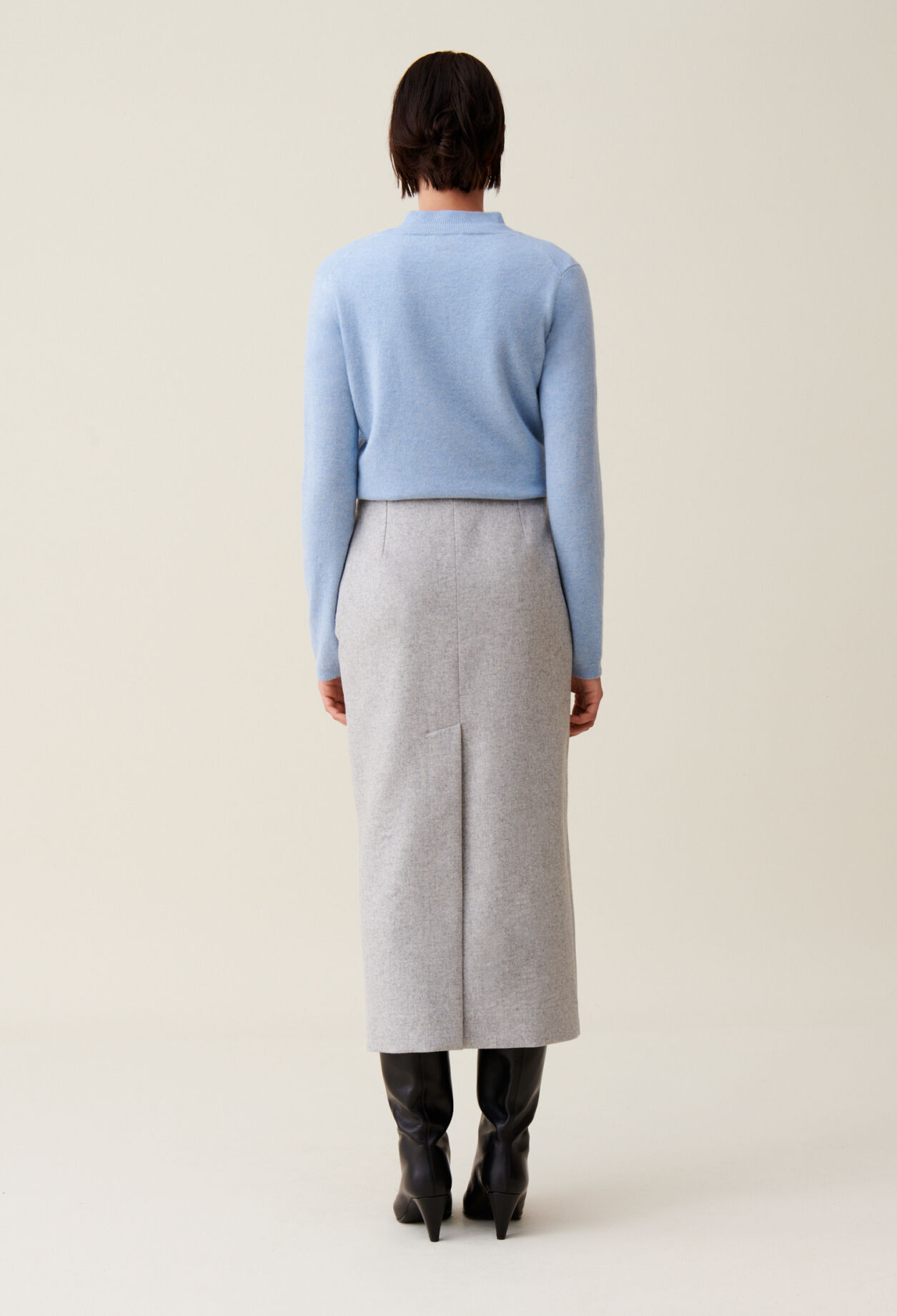 Jupe crayon taille haute gris clair