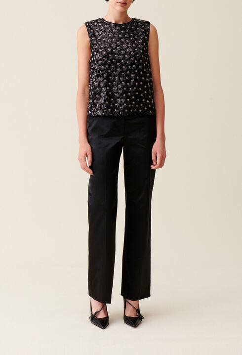 Top noir sequins brod&eacute;s dos ouvert