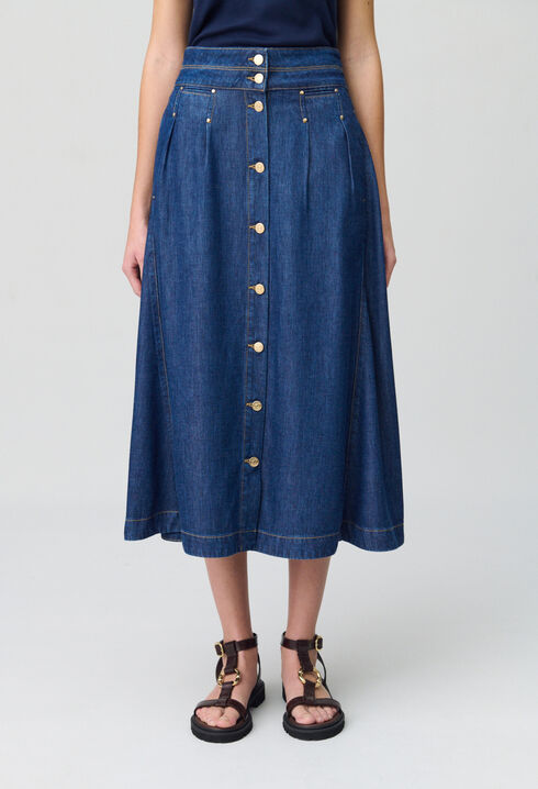 Jupe denim longue à boutons