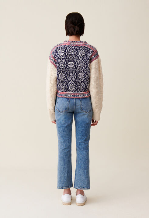 Cardigan laine motif torsad&eacute;