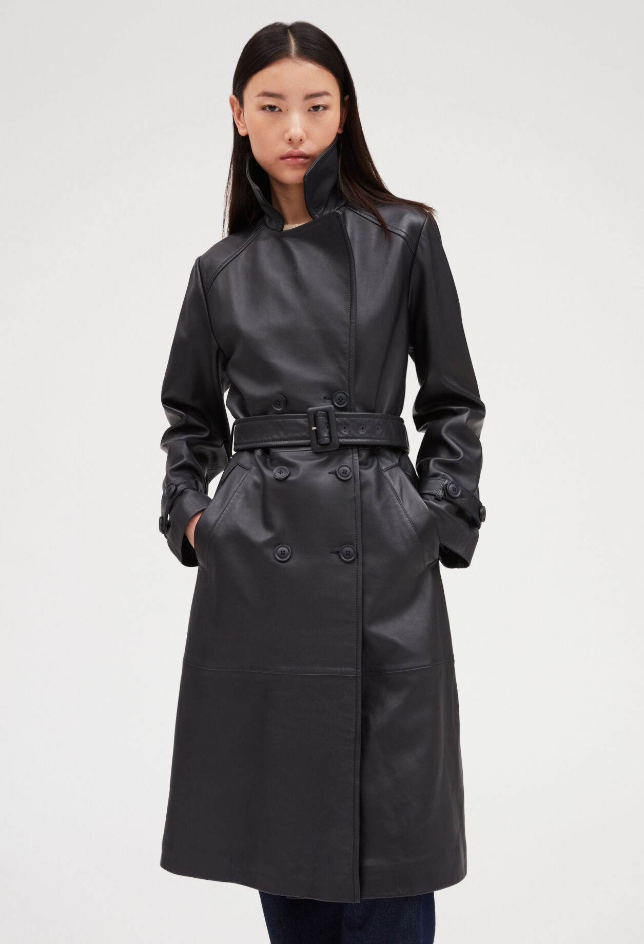 Trench marine cuir lisse