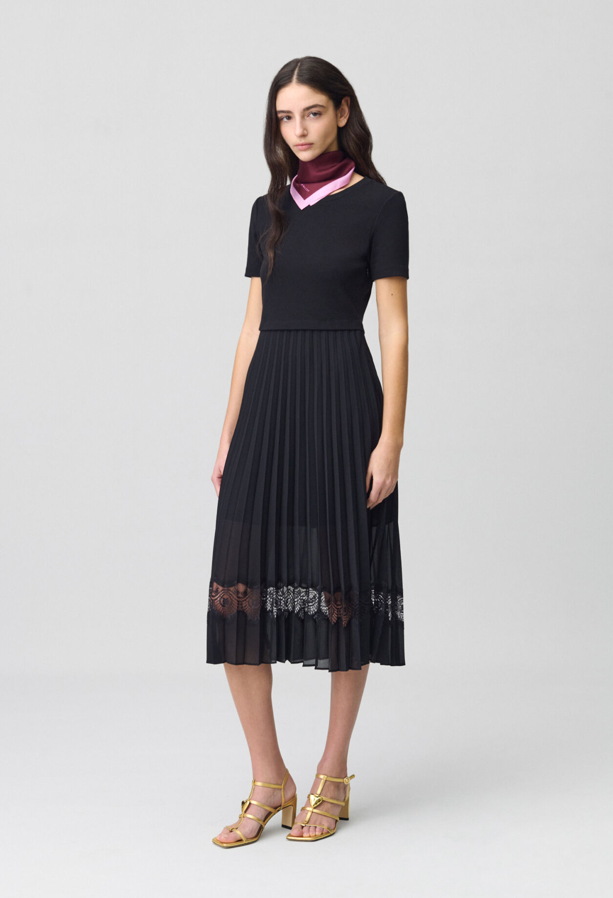 Robe midi Twist bi-matière noire