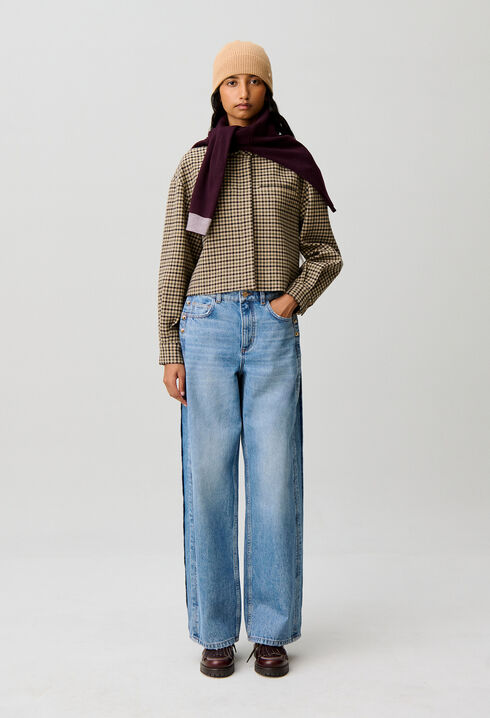 Veste courte laine m&eacute;lang&eacute;e &agrave; carreaux