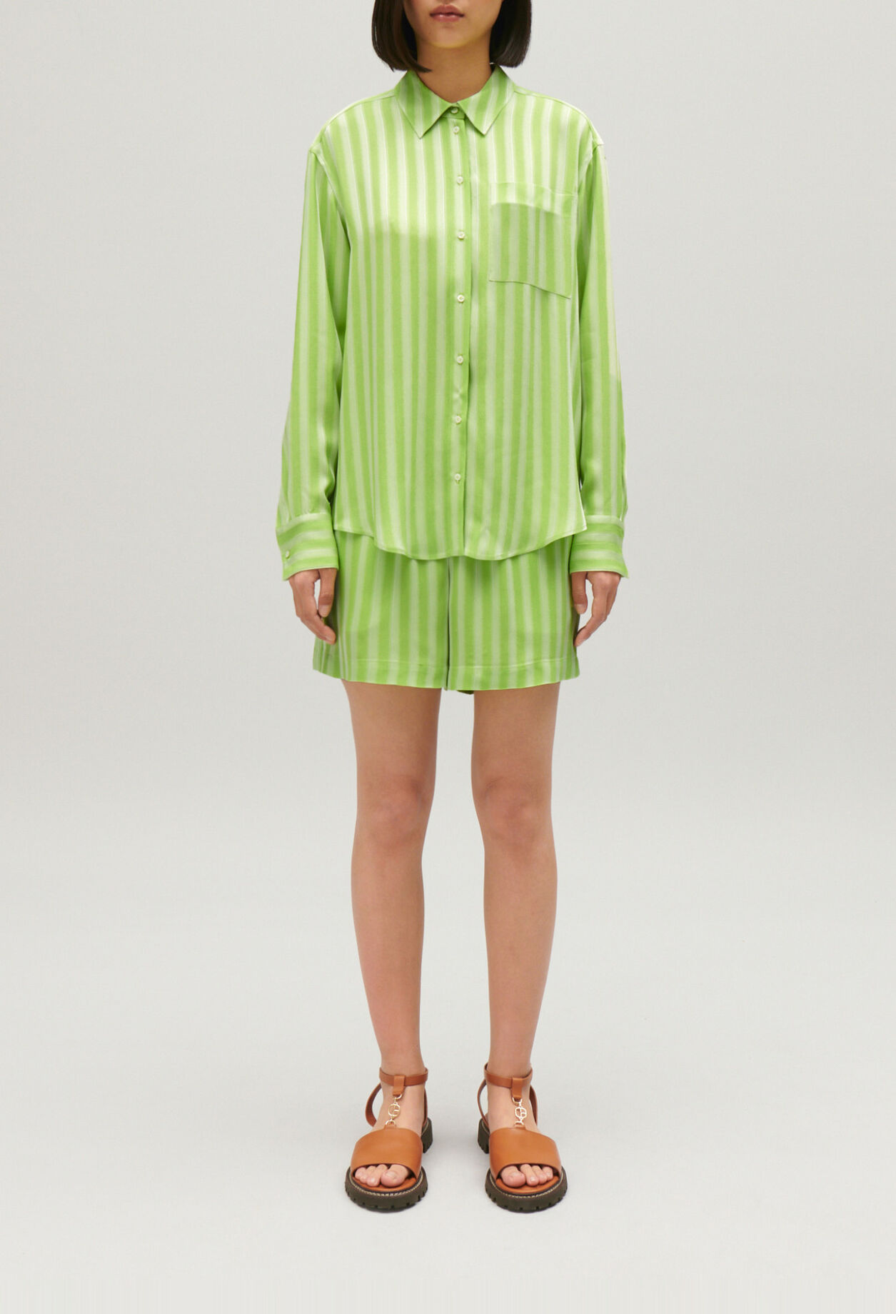 Chemise fluide rayures matcha
