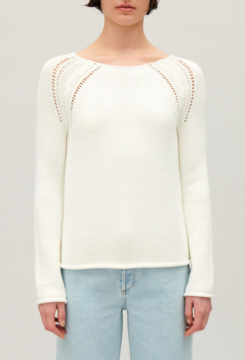 Pull maille broderies &eacute;cru