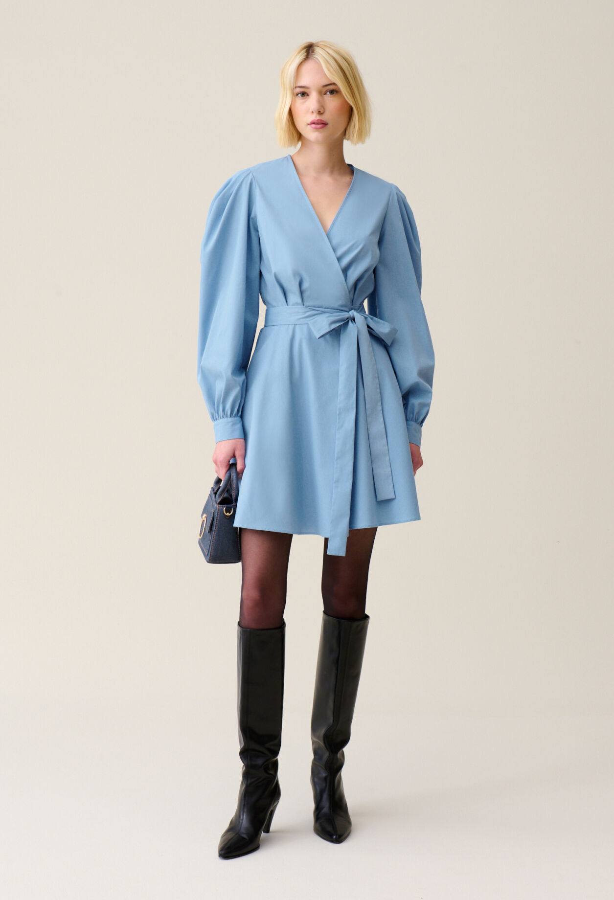 Robe courte manches ballons bleu pour femme Claudie Pierlot