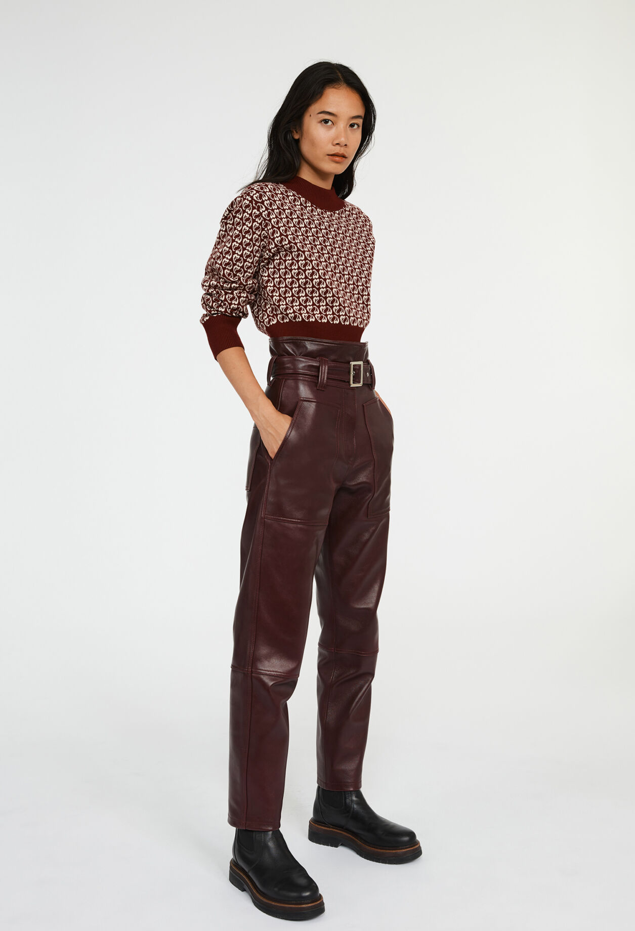 Pull bicolore maille imprimé coeur