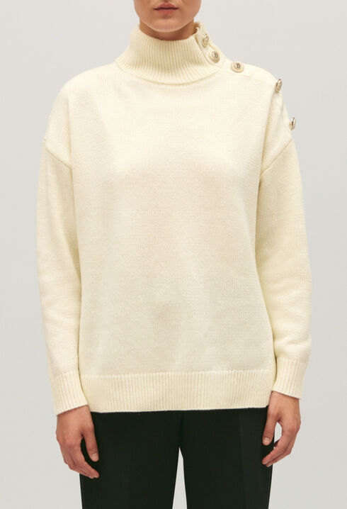 Pull col montant laine écru