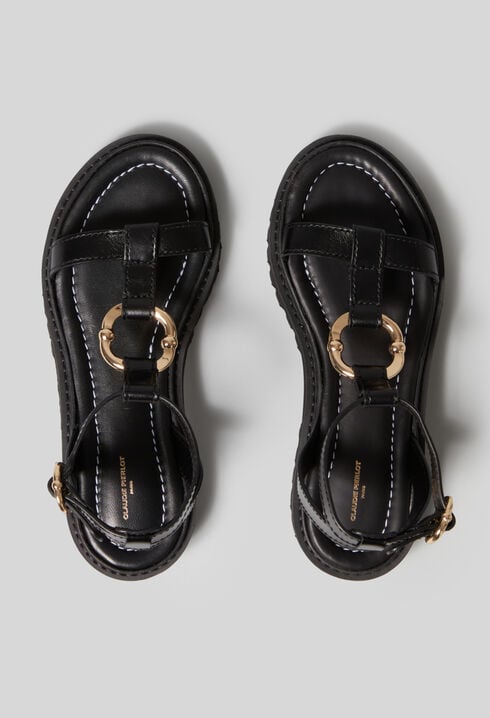 Sandales cuir anneau doré