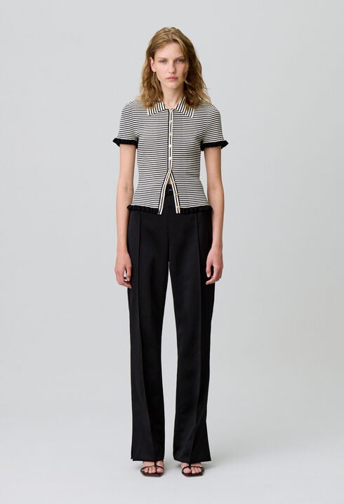 Top polo rayures boutonn&eacute;