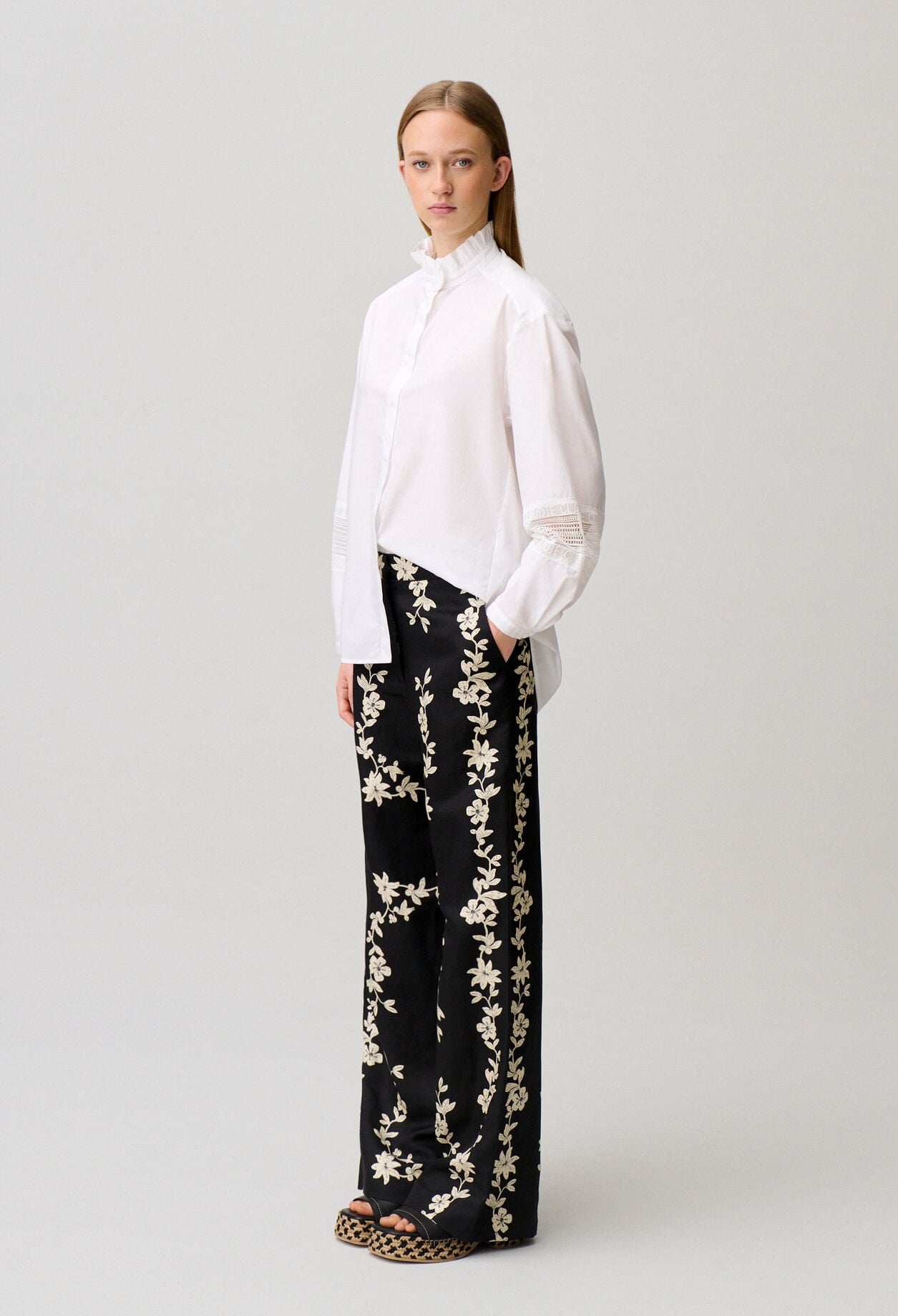 Chemise coton col volant&eacute;