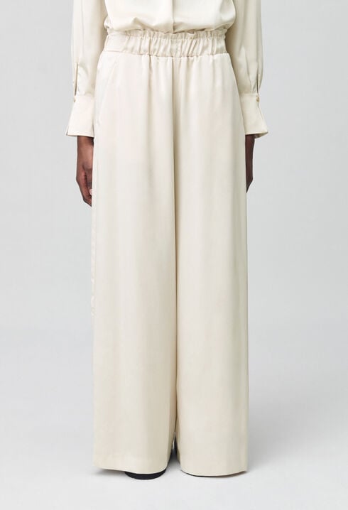 Pantalon large taille smockée