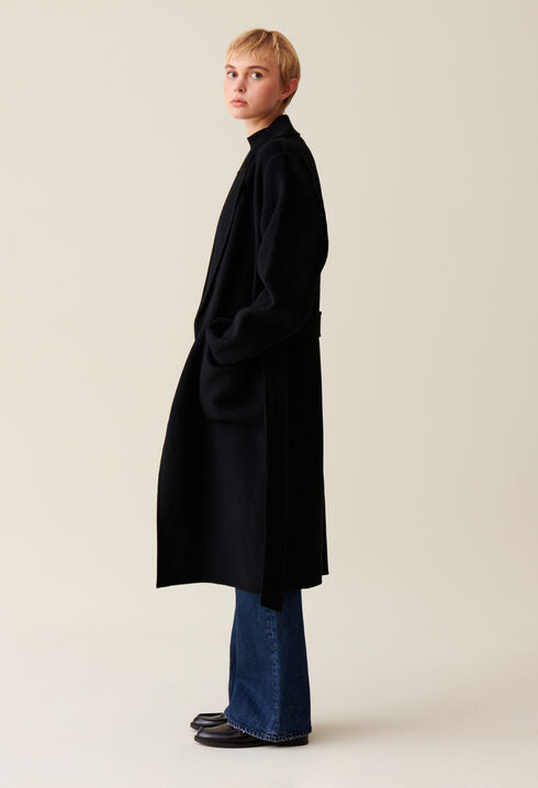 Manteau long ceinturé noir